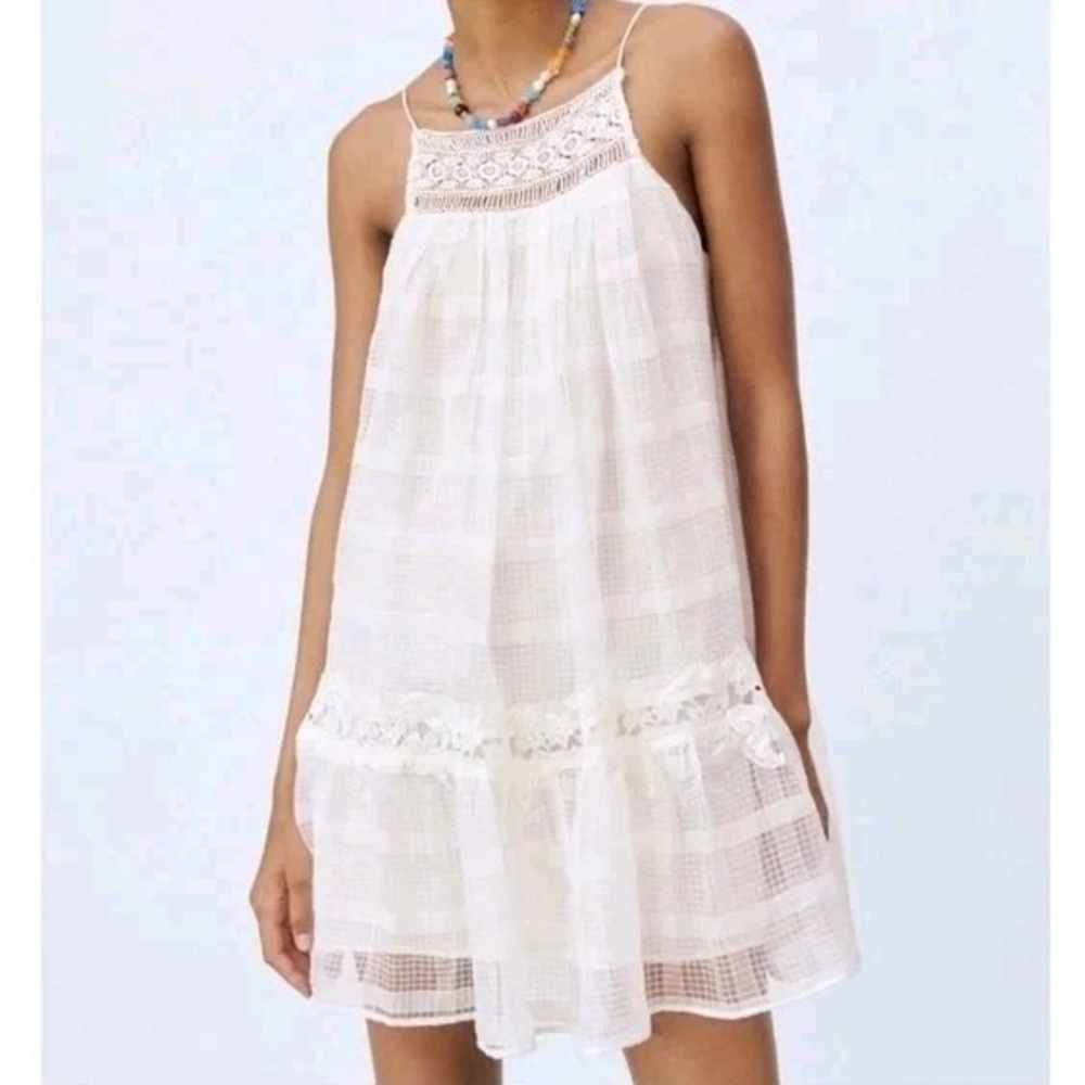 Zara Fairy Dress Womens Small Lace Ethereal Sheer Trapeze Boho Whimsical White